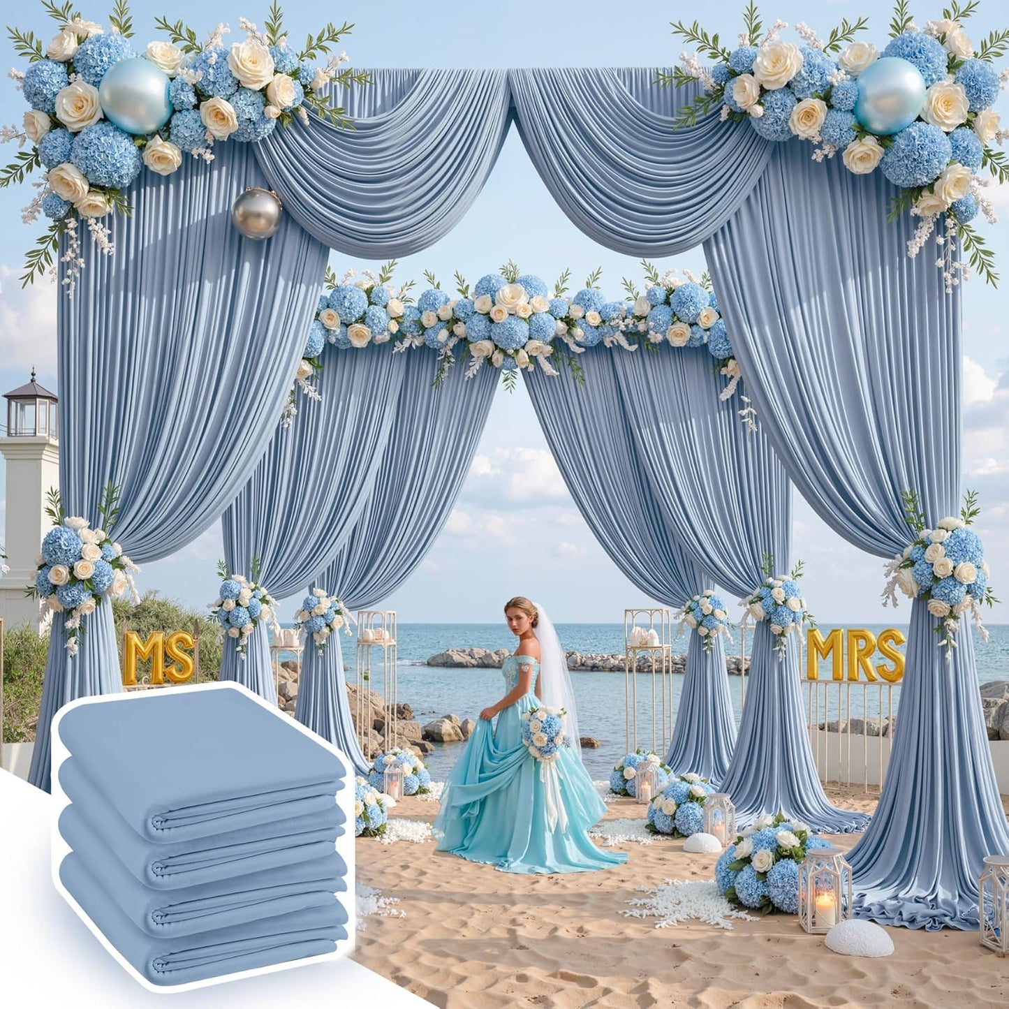 10 ft x 10 ft Wrinkle Free White Backdrop Curtains for Wedding Parties, Polyester Photography Backdrop Drapes for Birthday Parties Stage Backdrop Stand, 2 Panels 5x10FT Background Curtains