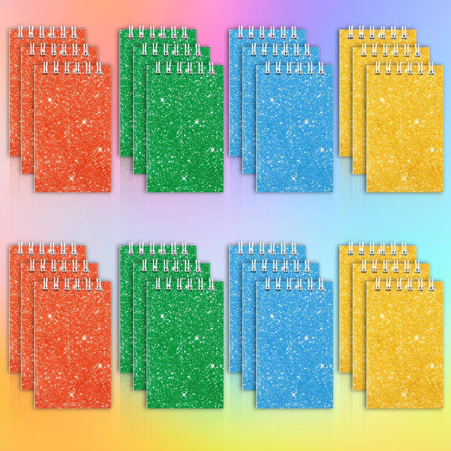 24 Pcs Mini Notebook Party Favor Small Pocket Notebook Colorful Shiny Cover Notebooks Small Spiral Notepad Memo Note Pads for Work Home Office School Classroom Supplies