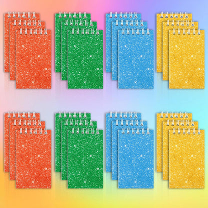24 Pcs Mini Notebook Party Favor Small Pocket Notebook Colorful Shiny Cover Notebooks Small Spiral Notepad Memo Note Pads for Work Home Office School Classroom Supplies