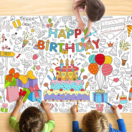 Giant Butterfly Garden Coloring Tablecloth for Kids, 30x72 Inch Jumbo Paper Poster with Beautiful Flowers, Creative Arts and Crafts Activity for Girls, Spring Birthday Party Supplies