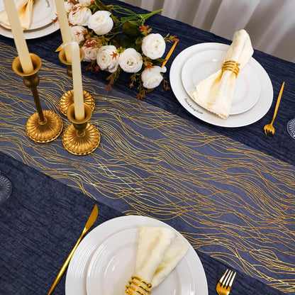 Snowkingdom 2 Pieces Gold Table Runner, Sequin Glitter Foil Metallic Thin Mesh Runner Roll 11"x108", Gold Table Decorations for Event Party, Wedding, Birthday Party, Christmas