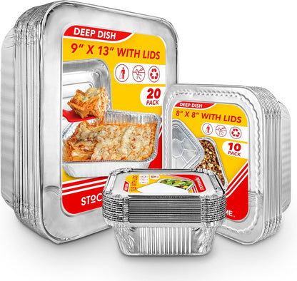 Stock Your Home Aluminum Pans 9x13 Disposable Foil Pans (30 Pack) - Half Size Steam Table Deep Trays - Tin Foil Pans Great for Cooking, Heating, Storing, Prepping Food