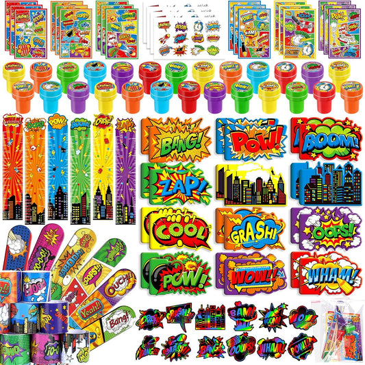 BenLouis 96 Pcs Hero Party Favors Hero School Stationery Bulk for Kids Classroom Hero Birthday Gift Candy Goodie Bag Fillers Hero Decor Pinata Prize Activity Supplies