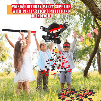 Ninja-Themed Piñata Black Ninja Pinata Bundle Paper Cool Warrior Design Pinata with Stick Blindfold Confetti for Birthday Party Decor Props
