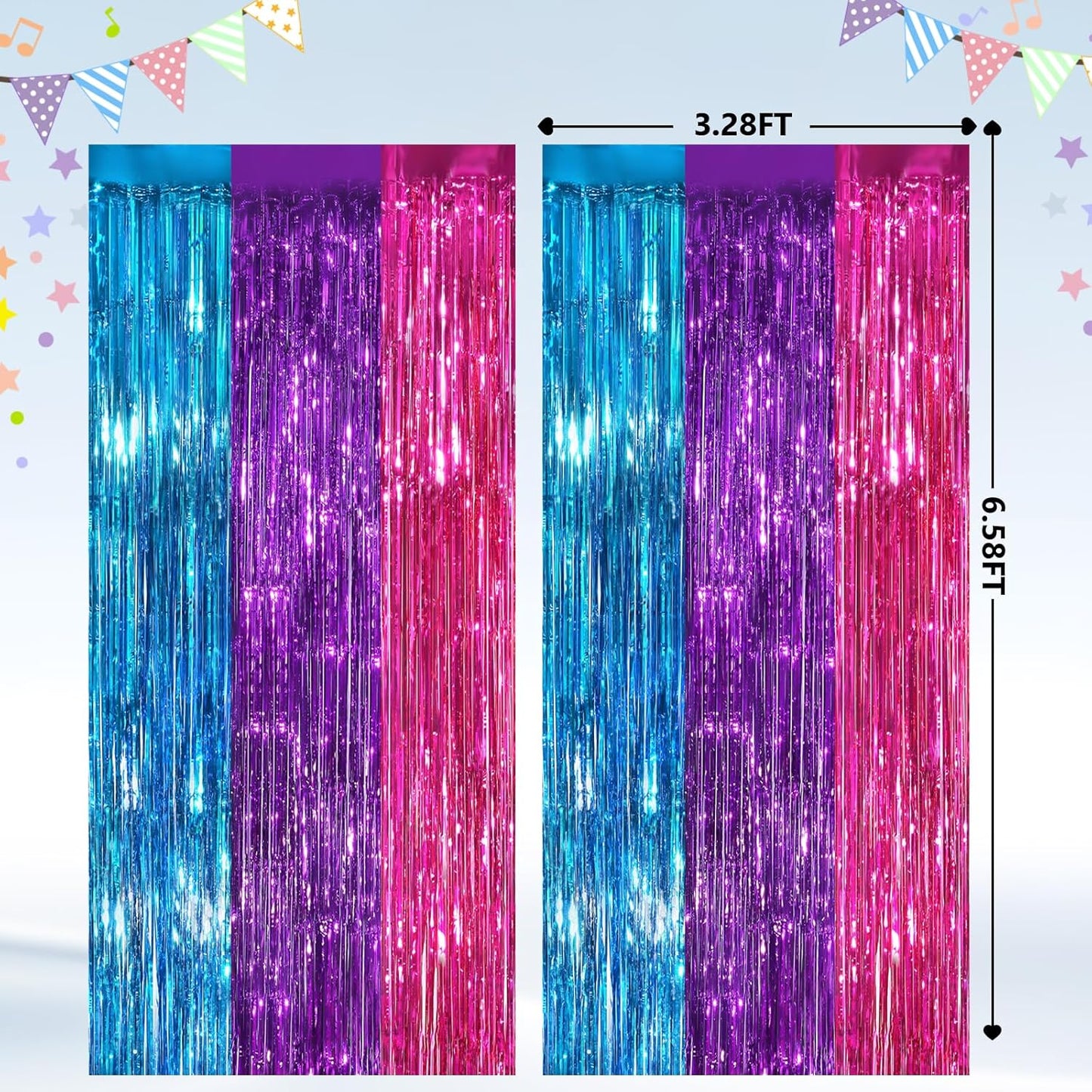 GCB 2Pack Black Metallic Tinsel Foil Fringe Curtains, Black Foil Curtain Backdrop, Photo Booth Props for Birthday Wedding Baby Shower Bachelorette Xmas Celebration Party Decorations Door Streamers