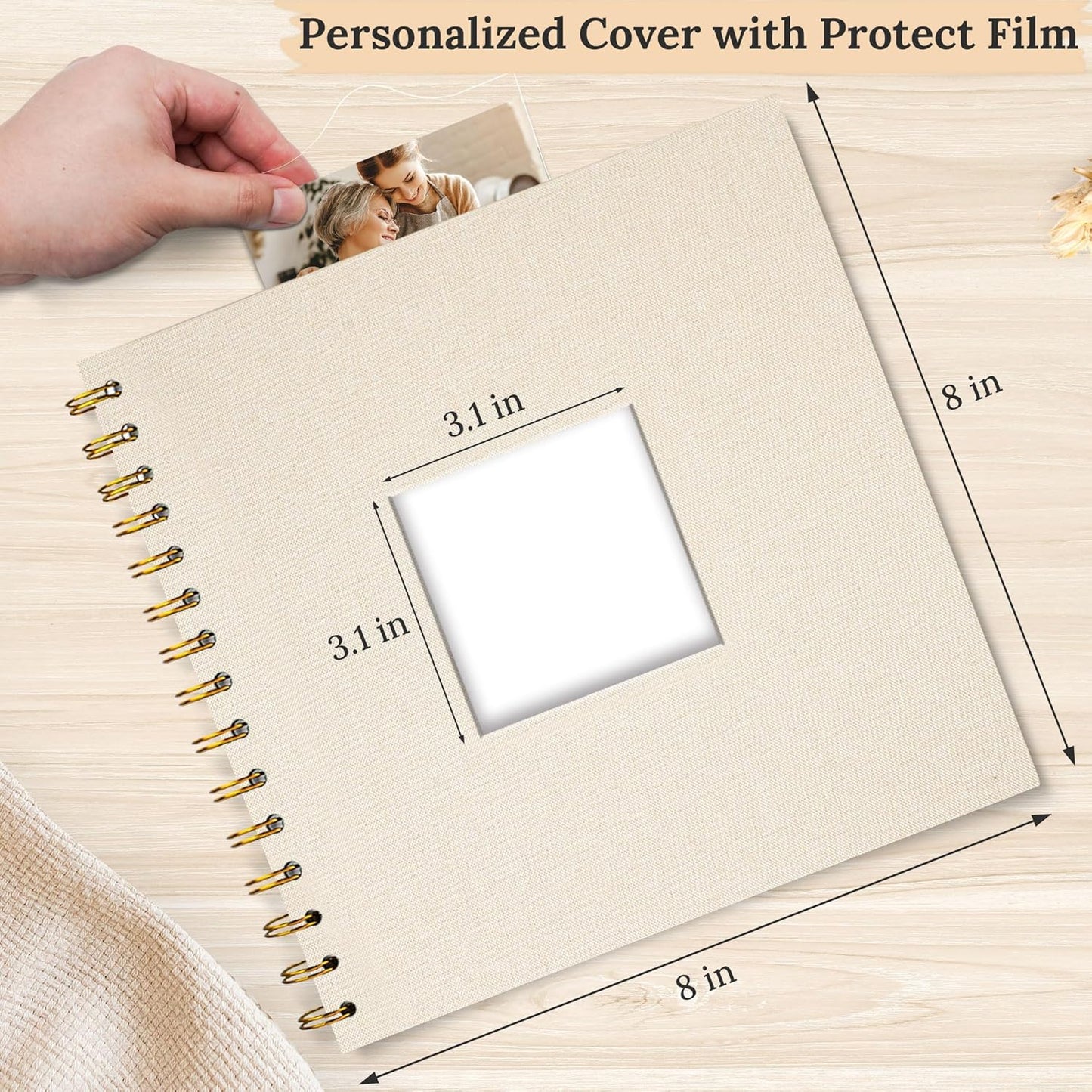 8 x 8 Inch Scrapbook Photo Album Linen Cover 20 Sheets/ 40 Pages, Hardcover Kraft White Pages Memory Book, for Travel Wedding Guest Book Christmas Baby Shower Fits 4x6 & Instant Photos, Beige