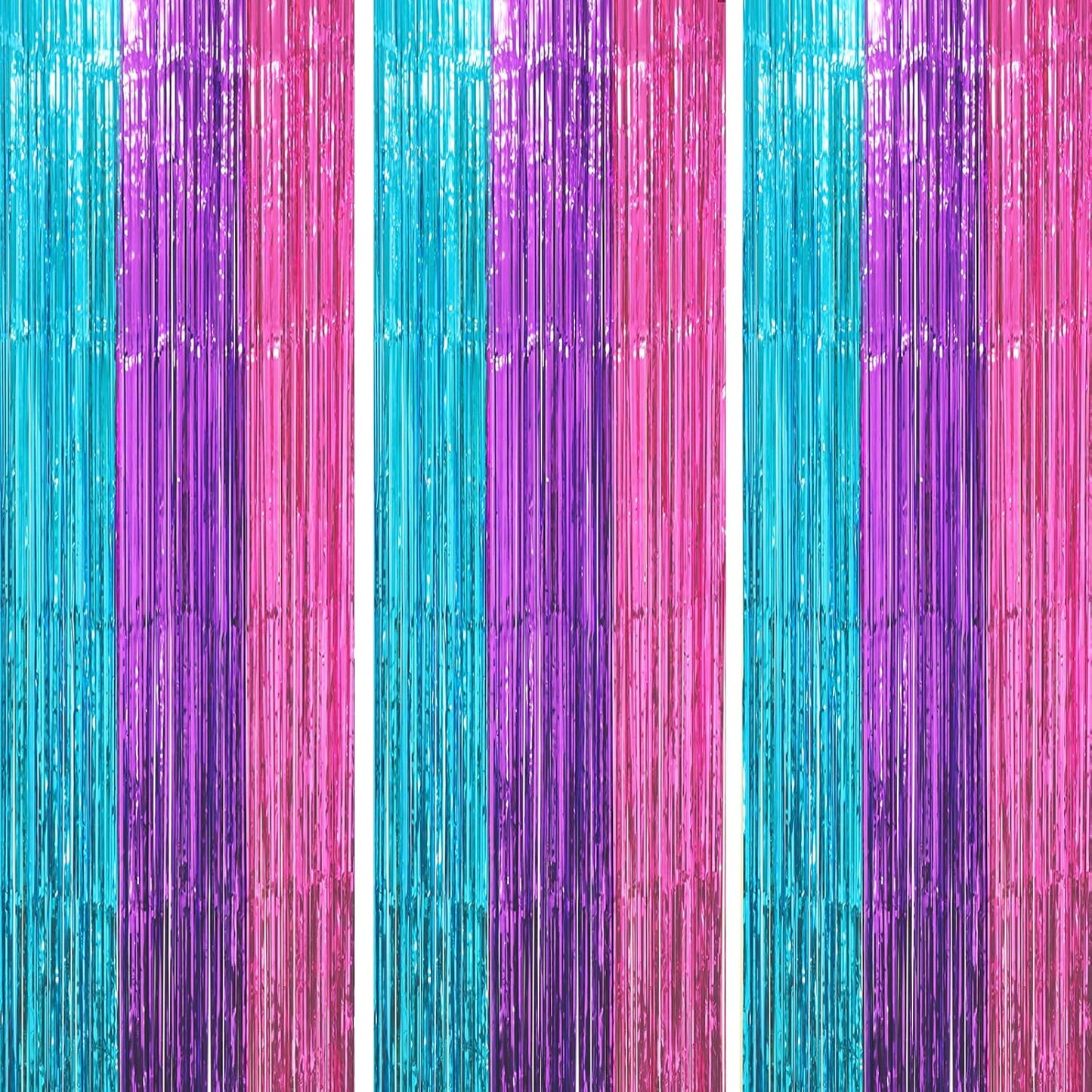 Voircoloria 3 Pack 3.3x8.2 Feet Gold Foil Fringe Backdrop Curtains, Tinsel Streamers, Fringe Backdrop for 2025 New Years Eve, Graduation, Birthday, Baby Shower, Gender Reveal, Disco Party - Colors B