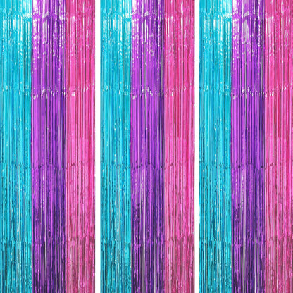 Voircoloria 3 Pack 3.3x8.2 Feet Gold Foil Fringe Backdrop Curtains, Tinsel Streamers, Fringe Backdrop for 2025 New Years Eve, Graduation, Birthday, Baby Shower, Gender Reveal, Disco Party - Colors B