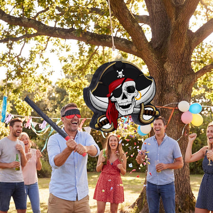 Pirate Piñata Bundle Pirate Party Game Set Include Captain Piñata Bat Stick Blindfold Mask for Birthday Party Nautical Adventure Game Decor Supplies Decor, 13.4 x 14.3 x 3.2''