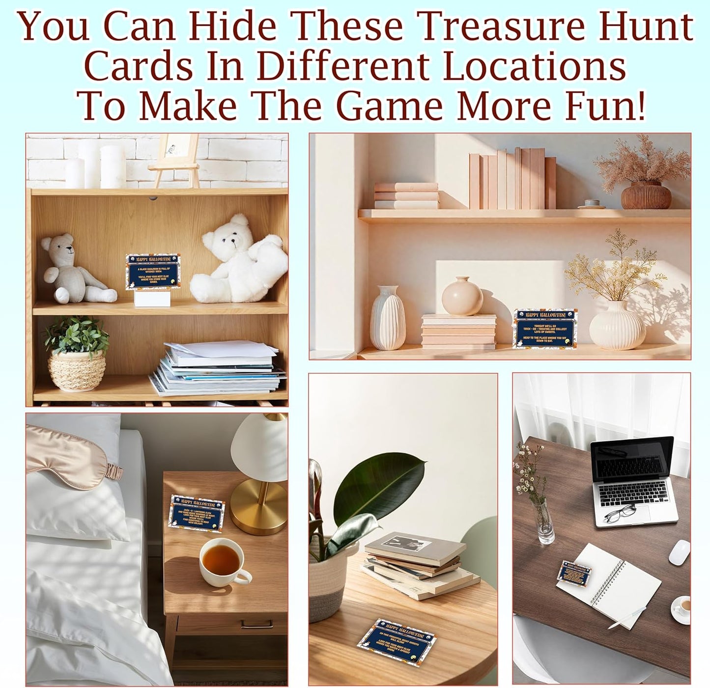 Halloween Scavenger Hunt Games Set, Trick Or Treat Treasure Hunt Clue Games for Friends Family, Halloween Activities for Large Groups, Horror Party Supplies Decorations, 01