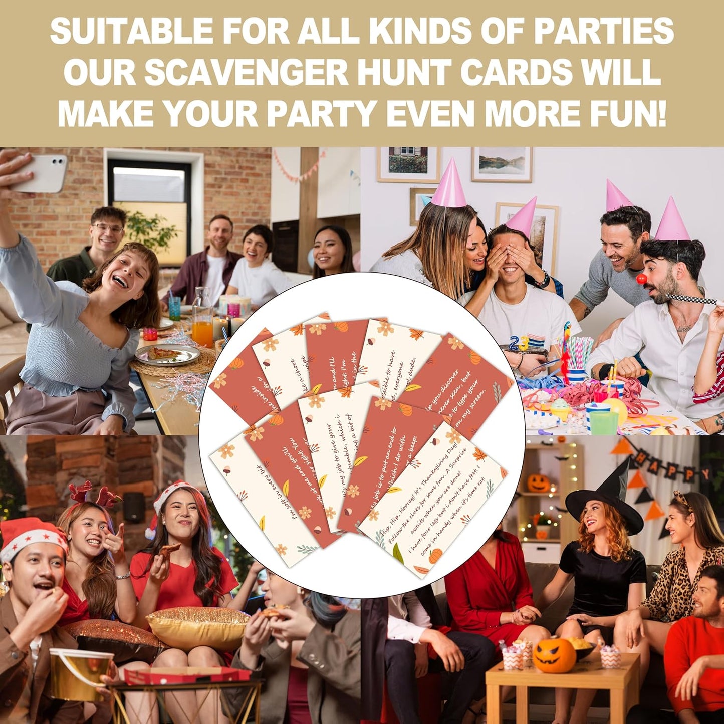 Thanksgiving Scavenger Hunt Cards, Fall Thanksgiving Party Games, Scavenger Hunt Clue Game Card for Adults Family, Fall Party Decorations Supplies, 14 Cards with Envelopes- B01