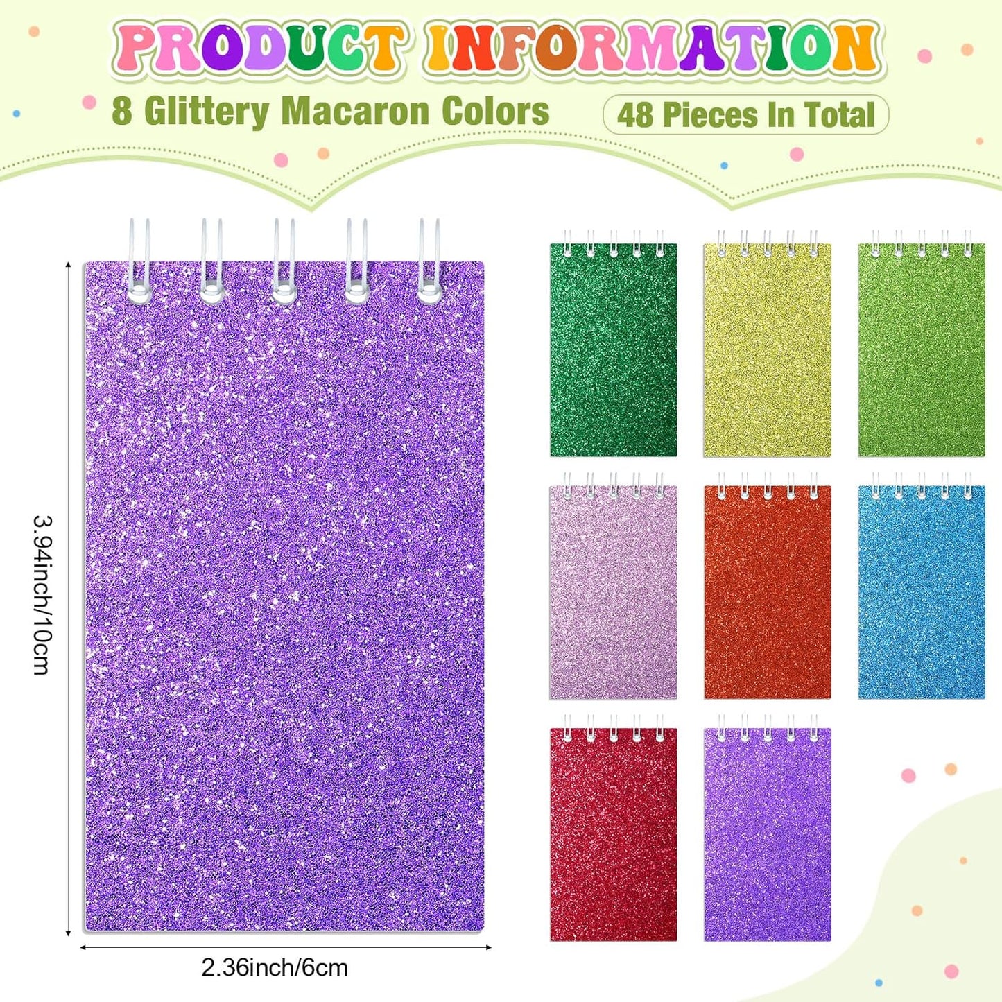 Seajan 24 Pcs Glitter Mini Spiral Notepads for Kids Party Favors Small Prism Notebooks 3.9 x 2.4 Inch Colorful Flash Memo Pads for Girls and Boys Birthday Gift Classroom Rewards 20 Pages Each