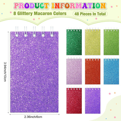Seajan 24 Pcs Glitter Mini Spiral Notepads for Kids Party Favors Small Prism Notebooks 3.9 x 2.4 Inch Colorful Flash Memo Pads for Girls and Boys Birthday Gift Classroom Rewards 20 Pages Each