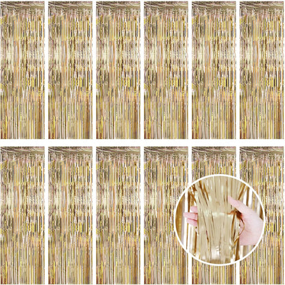 Silver Fringe Curtain Party Streamers, 12 Pack 3.3ft x 8.2ft Foil Curtain Backdrop Tinsel Foil Fringe Curtains Photo Booth Backdrop Streamer for Birthday, Wedding, Baby Shower, Disco Party
