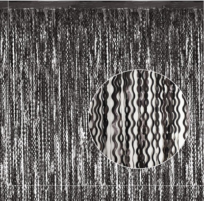 4 Pack Wavy Champagne Gold Metallic Tinsel Foil Fringe Curtains Backdrop - 3.3X6.6ft Foil Fringe Backdrop for Parties | Door Streamers for Birthday | Photo Booth Backdrops Party Decor