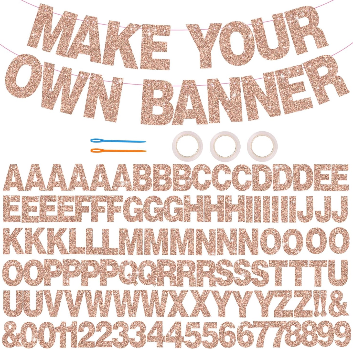 BEISHIDA 116 PCS A-Z DIY Letter Banner Kit Make Your Own Banner Including 111 Letters and Numbers 3 Rope and 2 Threading Device,Customized for Birthday Graduation Wedding Decor Black