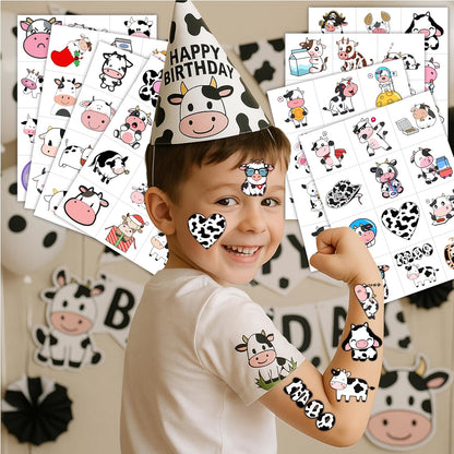 96PCS Cow Pre-Cut Temporary Tattoos for Kids - Farm Animal Birthday Party Supplies, Decorations, and Favors - Super Cute Milk Cow Sticker Gifts for Boys & Girls, Classroom Prizes, and Themed Events