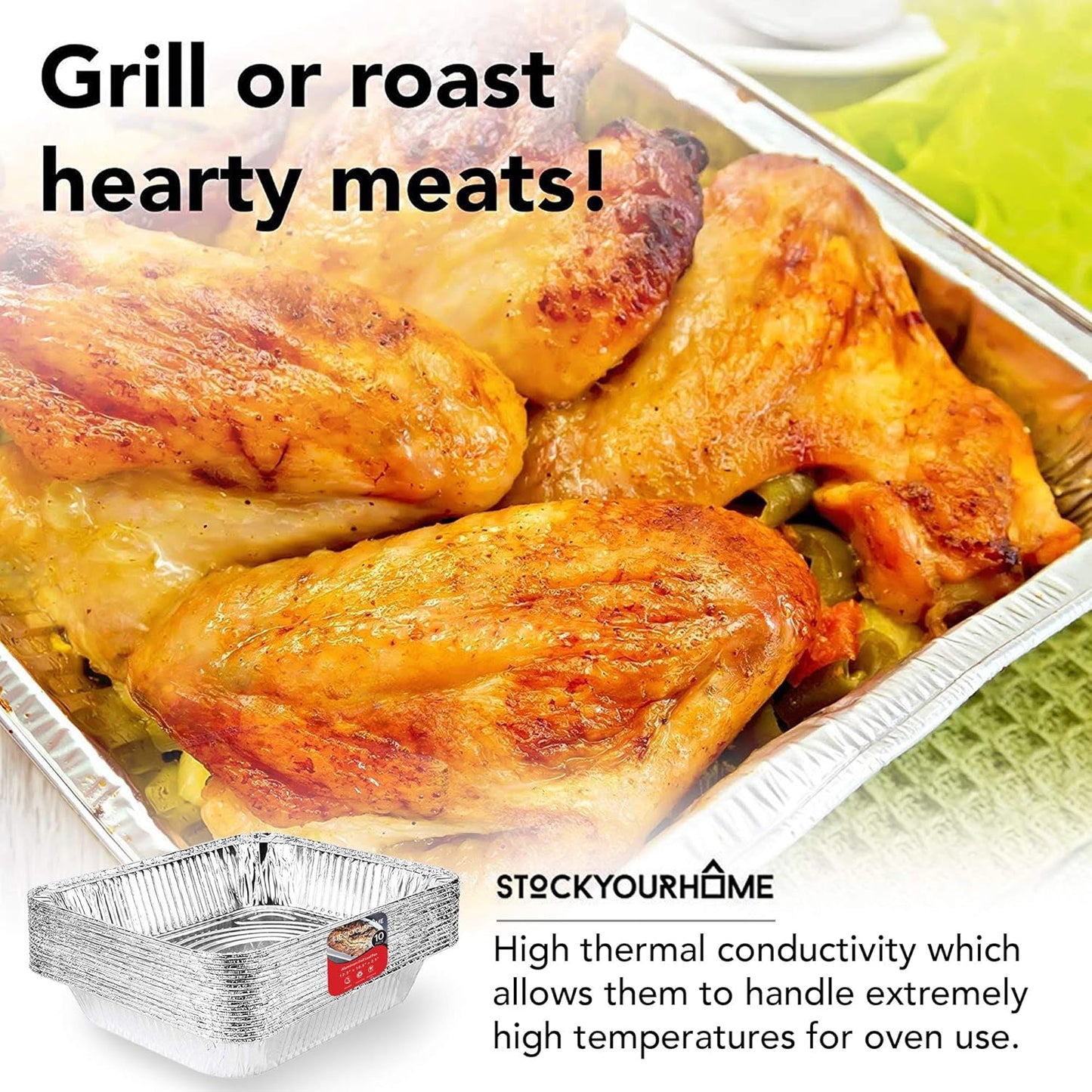 Stock Your Home Aluminum Pans 9x13 Disposable Foil Pans (30 Pack) - Half Size Steam Table Deep Trays - Tin Foil Pans Great for Cooking, Heating, Storing, Prepping Food