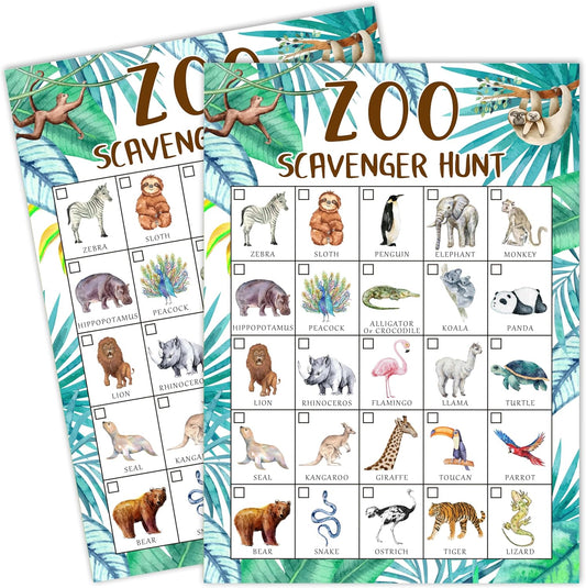 Zoo Scavenger Treasure Hunt Games for Friend, Outdoor Scavenger Hunts Game Card Set, Find and Seek Nature Games for Group, Trip Holiday Party Supplies Favors, 25 Game Cards, c06