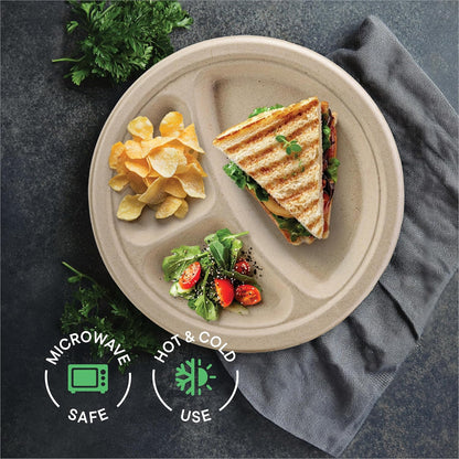 100% Compostable Paper Plates, Heavy Duty Disposable Plates [125-Pack] 9 Inch Plates - Eco-Friendly, Biodegradable Sugarcane Bagasse, Natural Unbleached Brown 9" Dinner Paper Plate Disposable