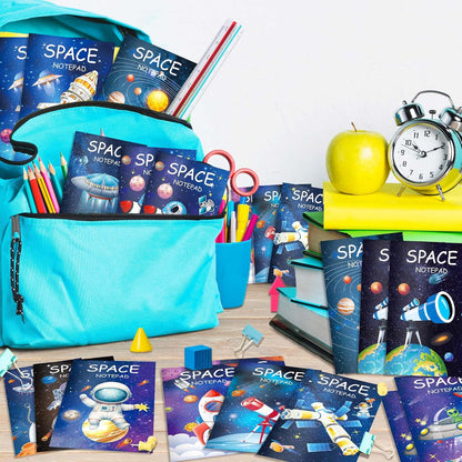 24 Pack Outer Space Mini Notebook - Space Party Favor Galaxy Goodie Bags with 12 Designs & Lined Pages, 3.15x4.92 Inches Small Pocket Notepads for Planet Theme Birthday Party Supplies, Science Class