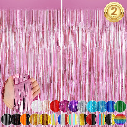 Black Fringe Curtain Party Streamers 2Pack 3.3x8.3 Ft Foil Fringe Backdrop Curtains for Birthday Wedding Bridal Baby Shower Halloween Decor Tinsel Streamers Black Party Decorations Door Streamers