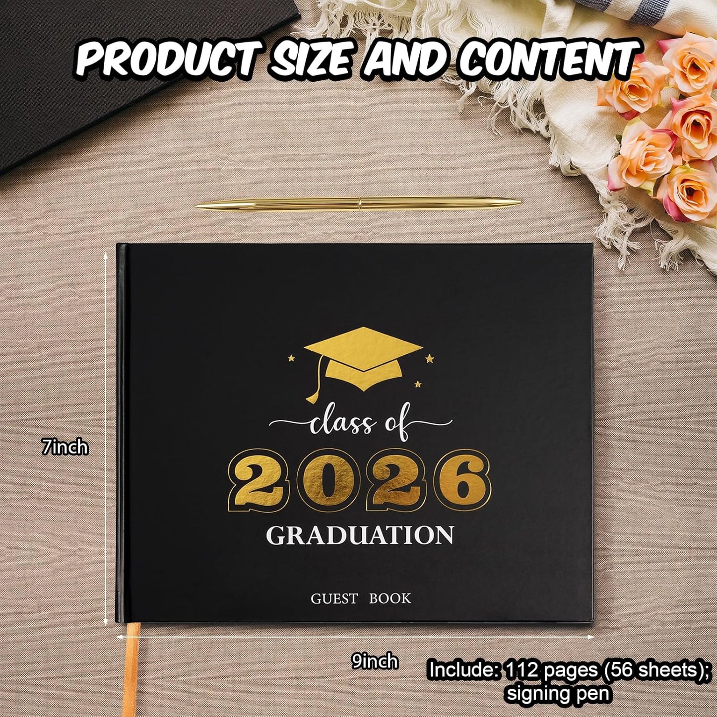 Graduation Guest Book, Class of 2026 Graduation Guest Book with Pen, Hardcover Guest Sign in Book, Memory Scrapbook, Graduation Decorations, Grad Party Supplies for High School，College (Blue)