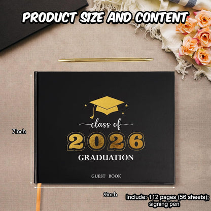 Graduation Guest Book, Class of 2026 Graduation Guest Book with Pen, Hardcover Guest Sign in Book, Memory Scrapbook, Graduation Decorations, Grad Party Supplies for High School，College (Blue)