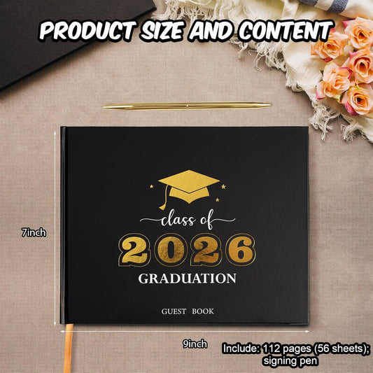Graduation Guest Book, Class of 2026 Graduation Guest Book with Pen, Hardcover Guest Sign in Book, Memory Scrapbook, Graduation Decorations, Grad Party Supplies for High School，College (Blue)