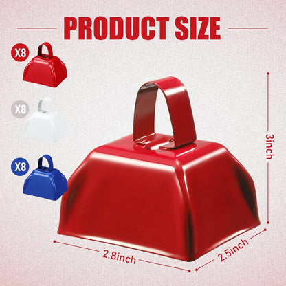 Zhengmy 24 Pcs Metal Cowbells Noisemakers with Handles, Cow Bells Noise Makers for Sporting Events 3 Inch Bulk Cheering for Football Baseball Games Team Wedding Celebrations(Blue)