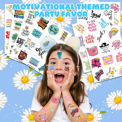 96 PCS Motivational Temporary Tattoos for Kids - Pre-Cut Positive Affirmation Quotes, Inspirational Fake Tattoos for Boys Girls, Birthday Party Favors & School Rewards