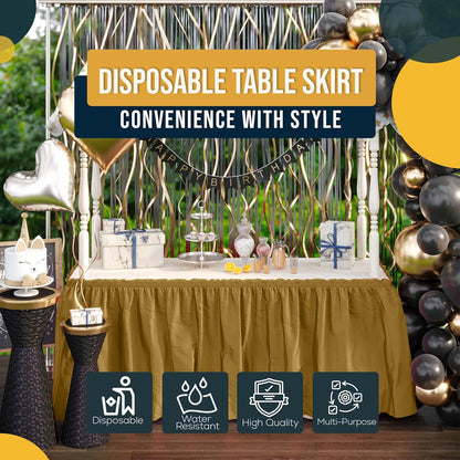 Exquisite Ruffle Table Skirt Black 6 Pack 14 Ft Long Table Skirts for Rectangle Tables 6ft Plus or Round Tables Skirts with Adhesive Strip for Gender Reveal Decor & Happy Birthday Parties