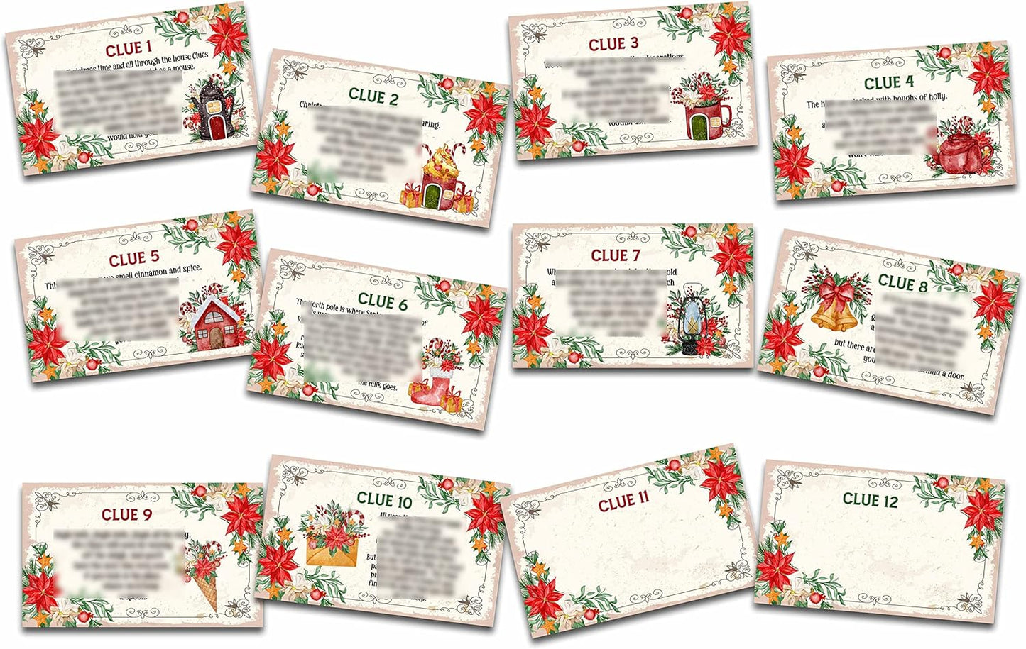 Christmas Scavenger Hunt Clue Cards, 2.1 x 3.5 inches, Christmas Games Treasure Hunt for Families, Chris Indoor Outdoor Games, New Year Games