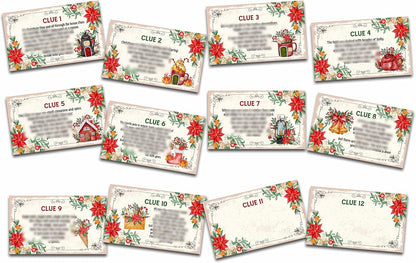 Christmas Scavenger Hunt Clue Cards, 2.1 x 3.5 inches, Christmas Games Treasure Hunt for Families, Chris Indoor Outdoor Games, New Year Games