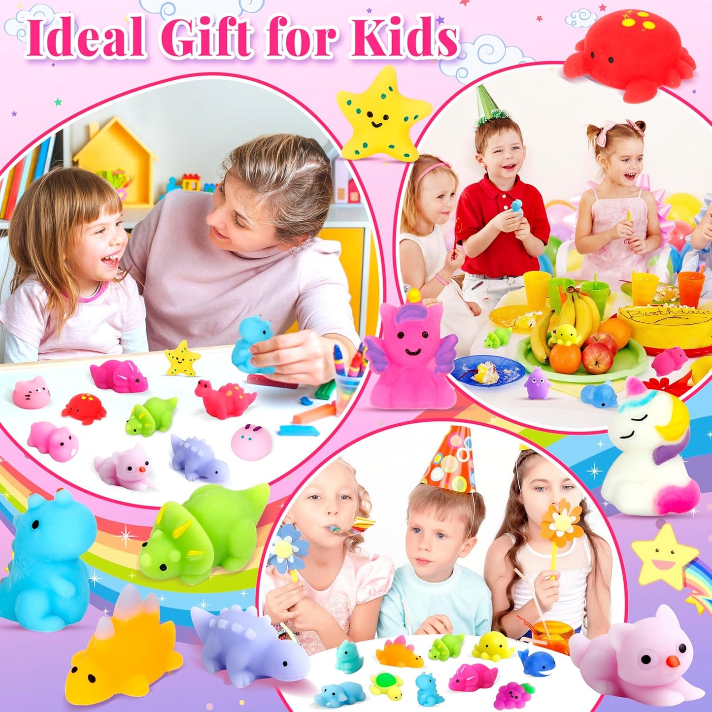 150 Pack Mochi Squishy Toys Kawaii Squishies Stress Relief Toys Pack Boys Girs Party Favors Bulk Birthday Gifts Valentines Day Gifts for Kids Easter Egg Fillers Easter Hunt Basket Pinata Stuffers