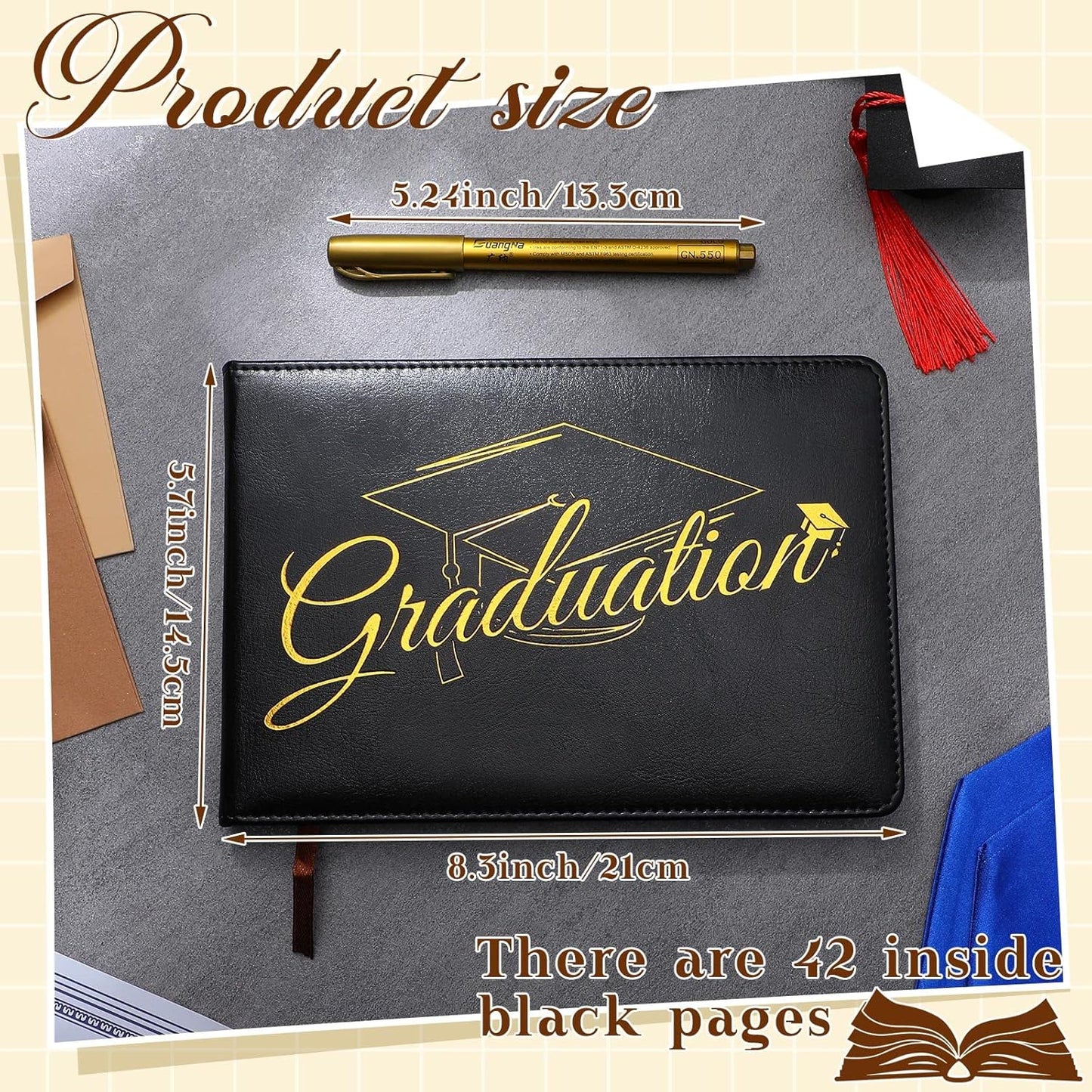 Frienda 2026 Graduation Guest Book Leather Guest Sign in Book with Pen Graduation Party Favors Congratulation Graduates Signature Books(Class of 2026,Black, Gold)