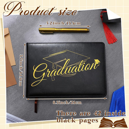 Frienda 2026 Graduation Guest Book Leather Guest Sign in Book with Pen Graduation Party Favors Congratulation Graduates Signature Books(Class of 2026,Black, Gold)