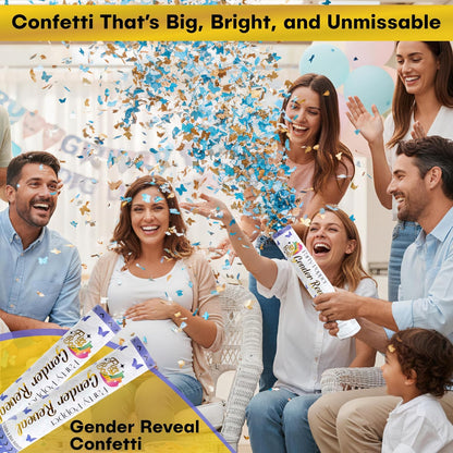 2 Pack Blue Heart-Shaped Confetti Poppers for Baby Gender Reveal | Blue Paper and gold mylar Baby Boy Party Supplies