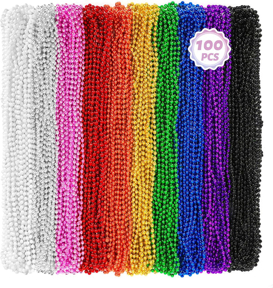 Huskein 100 PCS St Patricks Day Beads Necklace, Mrdi Gras Beads Bulk, 33 Inches Round Beads Necklace Accessories Set, Luck Irish Beads Parade Accessories for Mardi Gras St Patricks Day