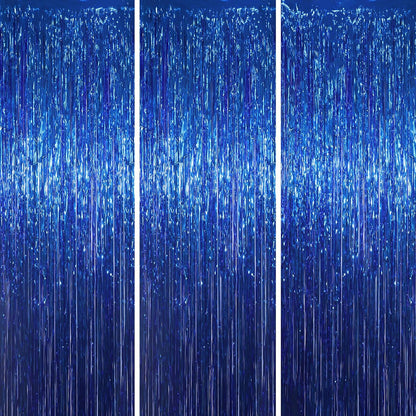Voircoloria 3 Pack 3.3x8.2 Feet Gold Foil Fringe Backdrop Curtains, Tinsel Streamers, Fringe Backdrop for 2025 New Years Eve, Graduation, Birthday, Baby Shower, Gender Reveal, Disco Party - Colors A