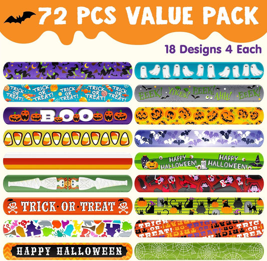 JOYIN 72 PCS Halloween Slap Bracelets for Kids, Halloween Bracelets Bulk for Girls Boys Gifts, Friendship Snap Bracelet for Halloween Party Favors Goodie Bag Fillers, Classroom Favors