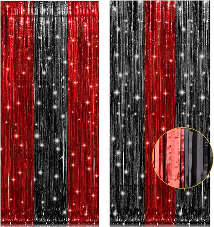 2 Pack 3.2ft x 8.2ft Silver Metallic Tinsel Foil Fringe Curtains, Door Streamer Photo Booth Backdrop for Birthday Graduation Engagement Bridal Shower Bachelorette Baby Shower Party Decorations