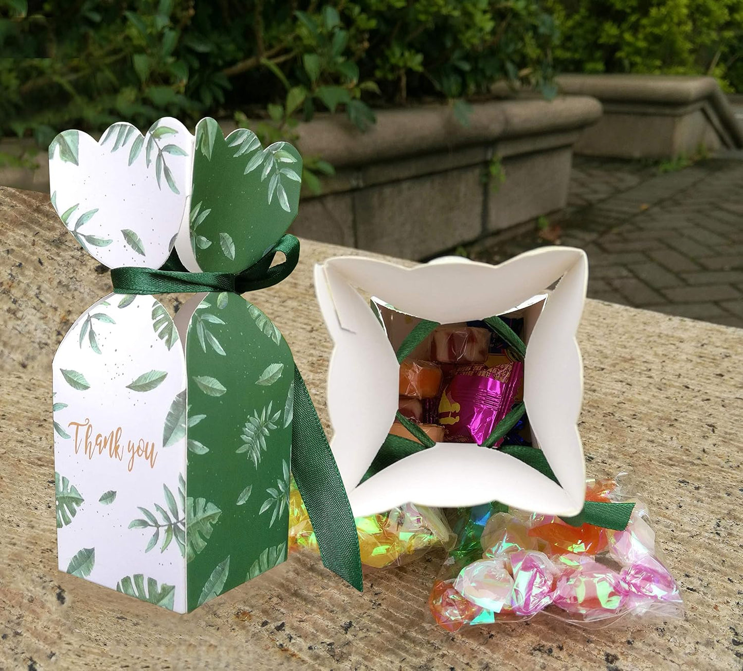 Lontenrea 50 Pcs Floral Pattern Candy Boxes Wedding Birthday Party Favor Gift Box with 50pcs Light Pink Ribbon