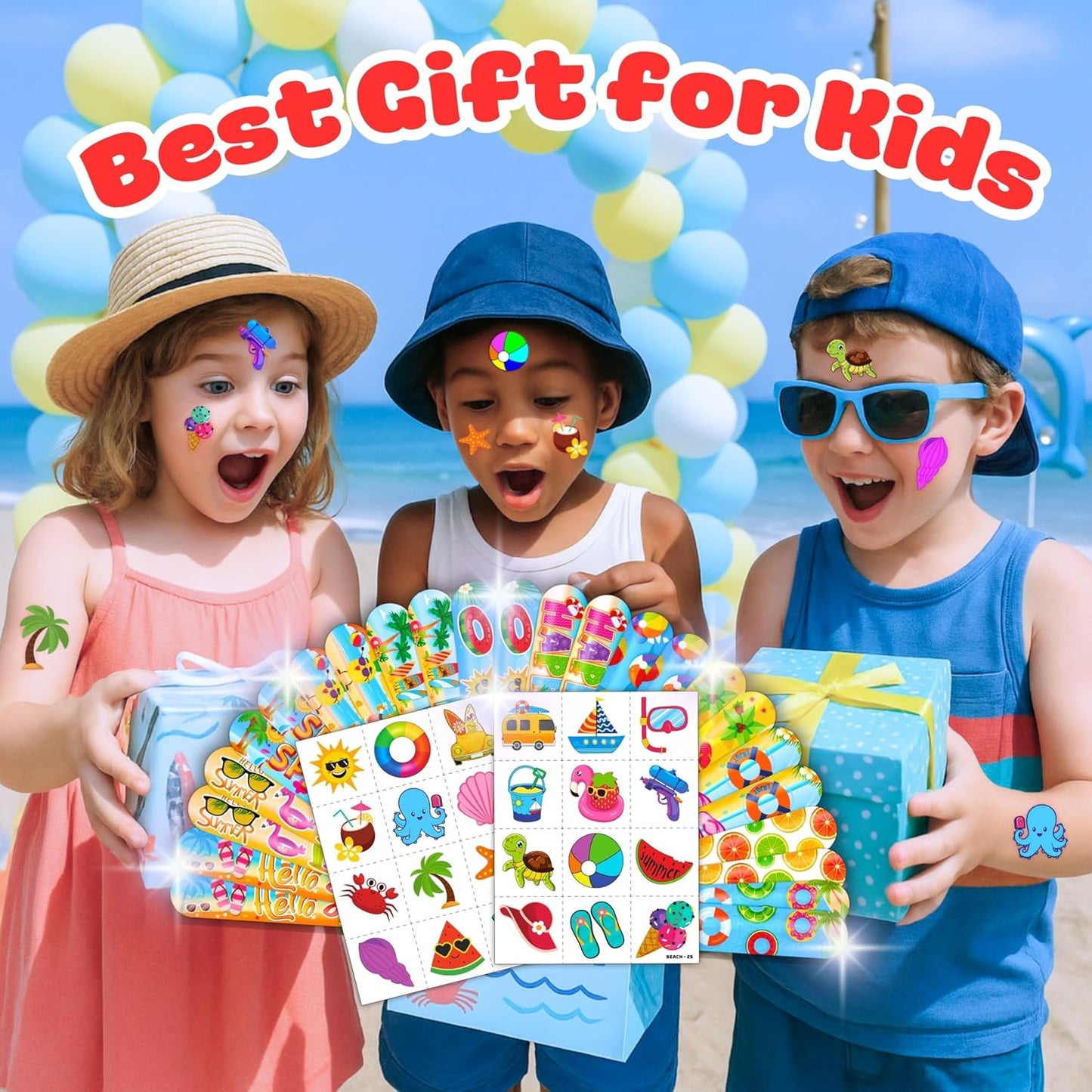 Cherisnowy 48PCS Beach Party Favors – 24PCS Temporary Pre - cut Tattoos & 24PCS Slap Bracelets – Summer & Ocean-Themed Birthday Supplies, Baby Shower Gifts, Classroom Rewards & Party Decor for Kids