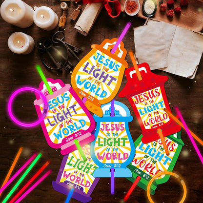 Haooryx Religious Glow Stick Bracelets Bulk - 36 Pack Lamp Bible Verse Glow Stick Bracelet with Gift Card Light up Toy for Kids VBS Sunday School Prizes Church Event Student Reward Birthday Party Gift
