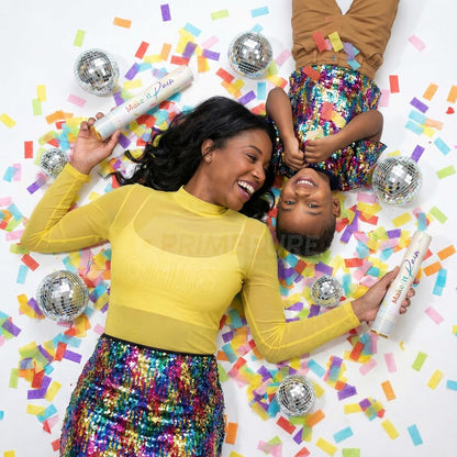 PrimePure Confetti Cannon Party Poppers - Holographic Silver Stars Confetti Popper - 2 Pack - Party Cannon Silver Glitter Star Pop Gun for Birthday, Wedding, Graduation, Celebration, Pranks