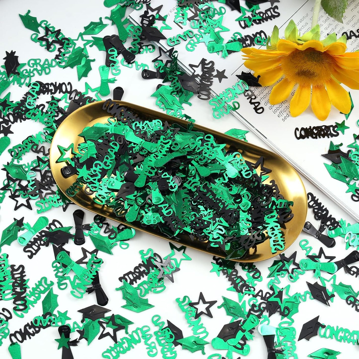 Gold and Black Graduation Confetti 2026, 1000 Pcs Congrats Grad Confetti Class of 2026 Party Table Centerpiece for 2026 Graduation Party Decorations