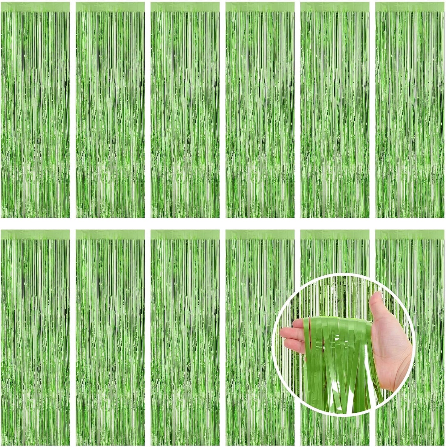 Silver Fringe Curtain Party Streamers, 12 Pack 3.3ft x 8.2ft Foil Curtain Backdrop Tinsel Foil Fringe Curtains Photo Booth Backdrop Streamer for Birthday, Wedding, Baby Shower, Disco Party