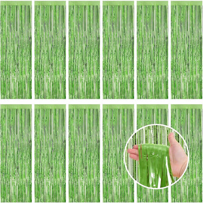 Silver Fringe Curtain Party Streamers, 12 Pack 3.3ft x 8.2ft Foil Curtain Backdrop Tinsel Foil Fringe Curtains Photo Booth Backdrop Streamer for Birthday, Wedding, Baby Shower, Disco Party