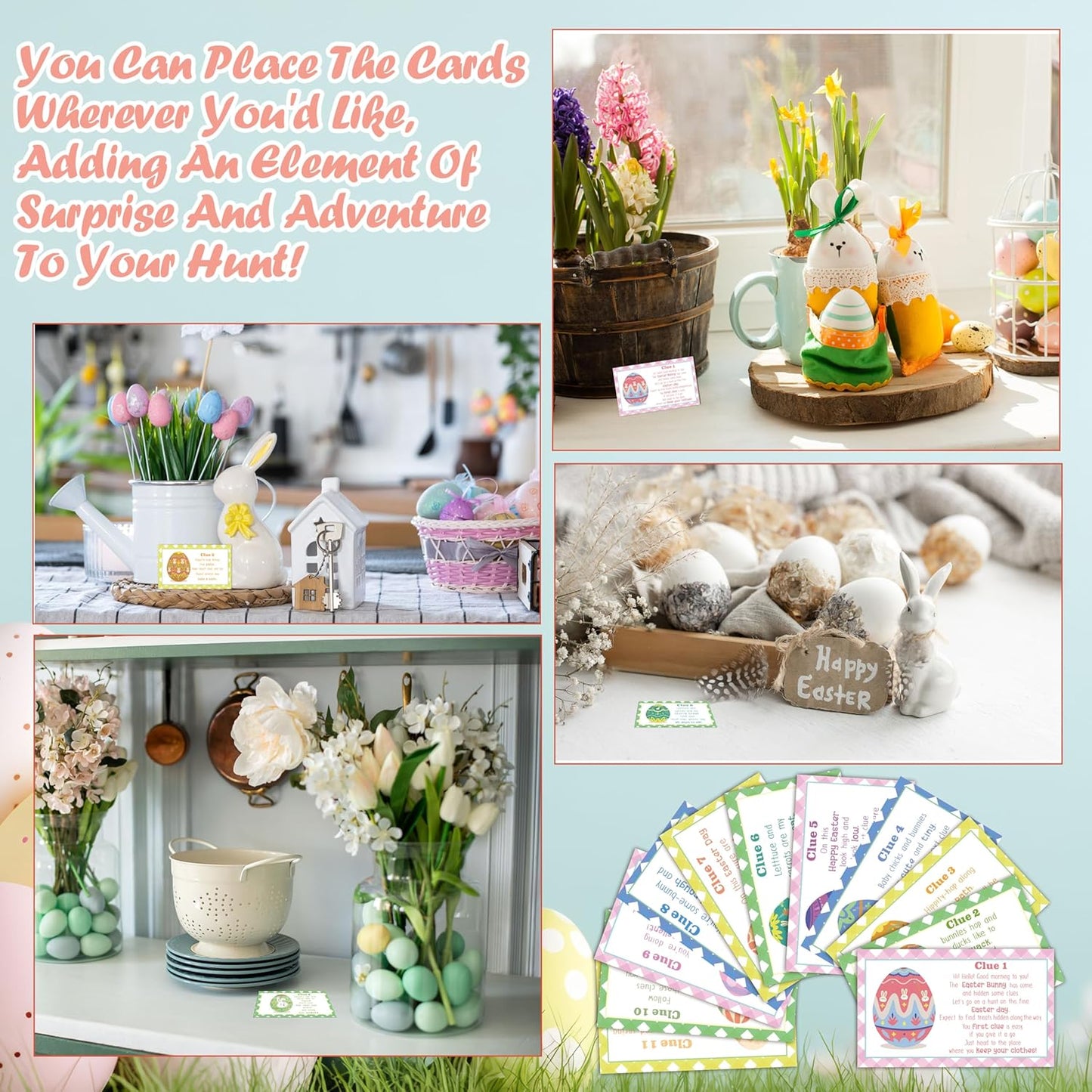 Easter Scavenger Hunt Games, Easter Treasure Hunt Clues Game Cards, Easter Party Games for Adult Friend Groups, Easter Party Decorations Supplies Favors，02